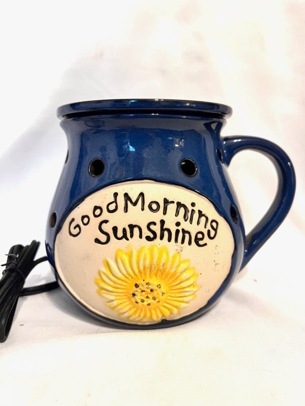 Candle Warmer Air Freshener-Blue Ceramic Glaze-On/Off-Good Morning Sunshine